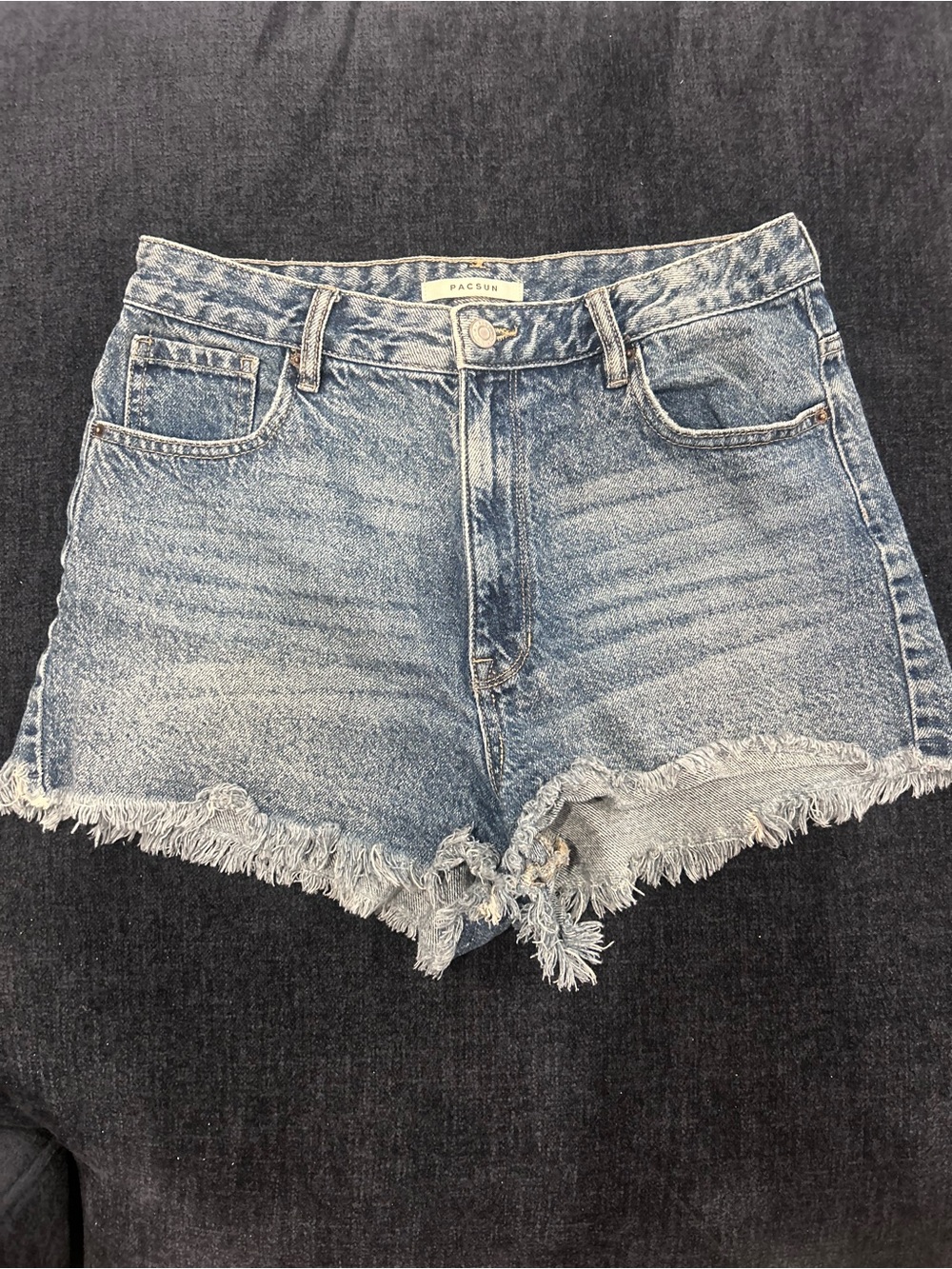 PacSun High-Rise Frayed Hem Denim Shorts - Dark Wash
